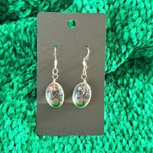 Silver Tree Design Drop Earrings